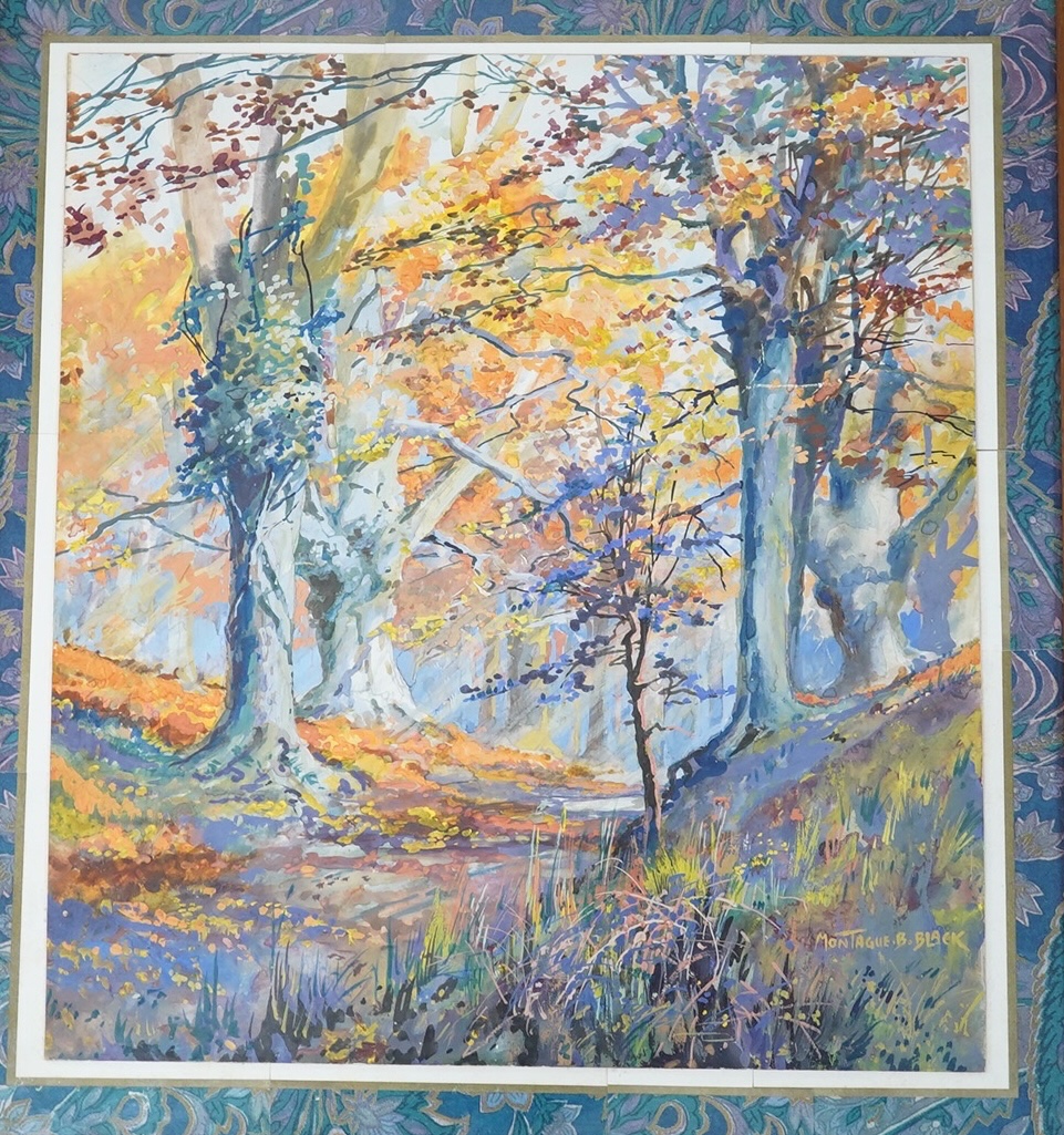 Montague Birrell Black (1884-1964), gouache, autumnal woodland scene, signed, 32 x 29cm. Condition - good